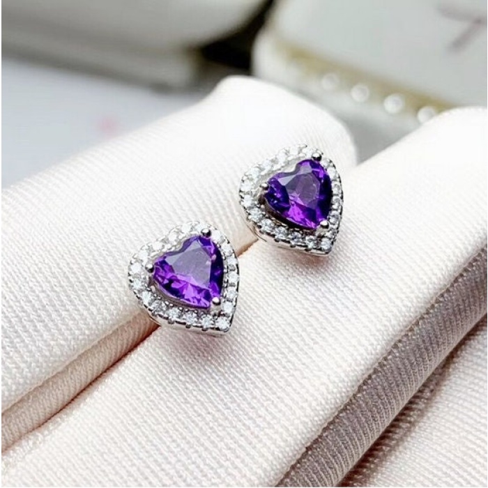 Natural Amethyst Stud Earrings, 925 Sterling Silver Stud Earrings, Amethyst Earrings, Gold Earrings, Luxury Earrings, Heart Cut Earrings | Save 33% - Rajasthan Living 6