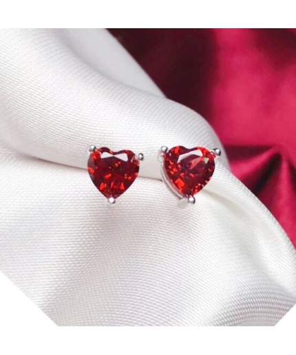 Natural Garnet Studs Earrings, 925 Sterling Silver, Garnet Studs Earrings, Earrings, Garnet Earrings, Luxury Earrings, Heart Stone Earrings | Save 33% - Rajasthan Living