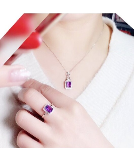 Natural Amethyst Jewellery Set , Engagement Pendent, Silver Amethyst Pendent, Woman Ring, Luxury Pendent, Emerald Cut Stone Pendent | Save 33% - Rajasthan Living 3