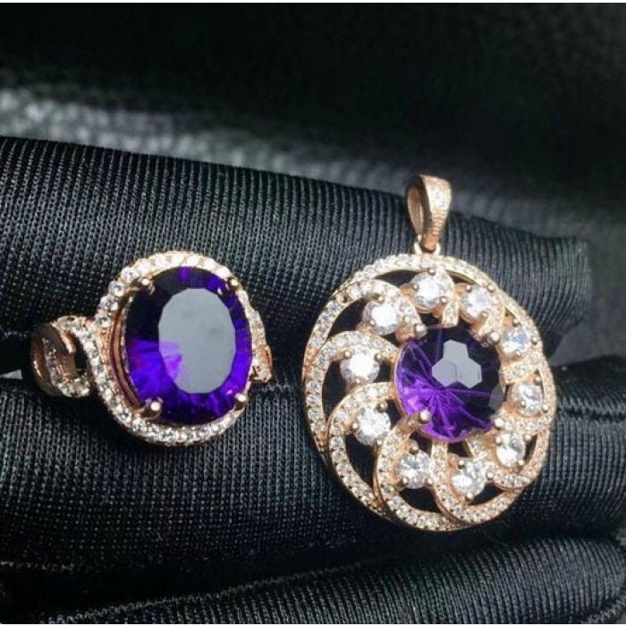 Natural Amethyst Jewellery Set , Engagement Pendent, Silver Amethyst Pendent, Woman Ring, Luxury Pendent, Oval Cut Stone Pendent | Save 33% - Rajasthan Living 8