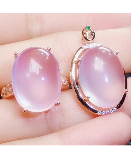 Natural Rose Quartz Jewelry Set, Engagement Ring, Rose Quartz Silver Pendent, Woman Pendant, Pendant Necklace, Luxury Ring, Oval Cabochon | Save 33% - Rajasthan Living