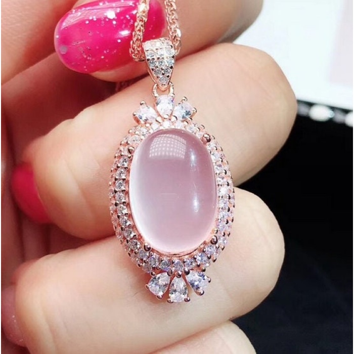 Natural Rose Quartz Jewelry Set, Engagement Ring, Rose Quartz Silver Pendent, Woman Pendant, Pendant Necklace, Luxury Ring, Oval Cabochon | Save 33% - Rajasthan Living 7