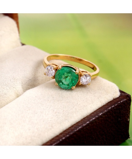 Natural Emerald Ring, 14k Solid Yellow Gold Engagement Ring, Wedding Ring, Emerald Ring, Luxury Ring, Ring/Band, Round Brilliant Cut Ring | Save 33% - Rajasthan Living 3