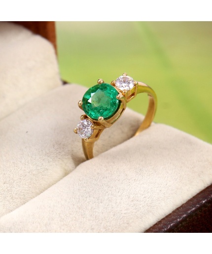 Natural Emerald Ring, 14k Solid Yellow Gold Engagement Ring, Wedding Ring, Emerald Ring, Luxury Ring, Ring/Band, Round Brilliant Cut Ring | Save 33% - Rajasthan Living