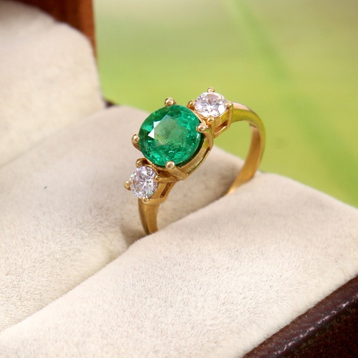 Natural Emerald Ring, 14k Solid Yellow Gold Engagement Ring, Wedding Ring, Emerald Ring, Luxury Ring, Ring/Band, Round Brilliant Cut Ring | Save 33% - Rajasthan Living 5