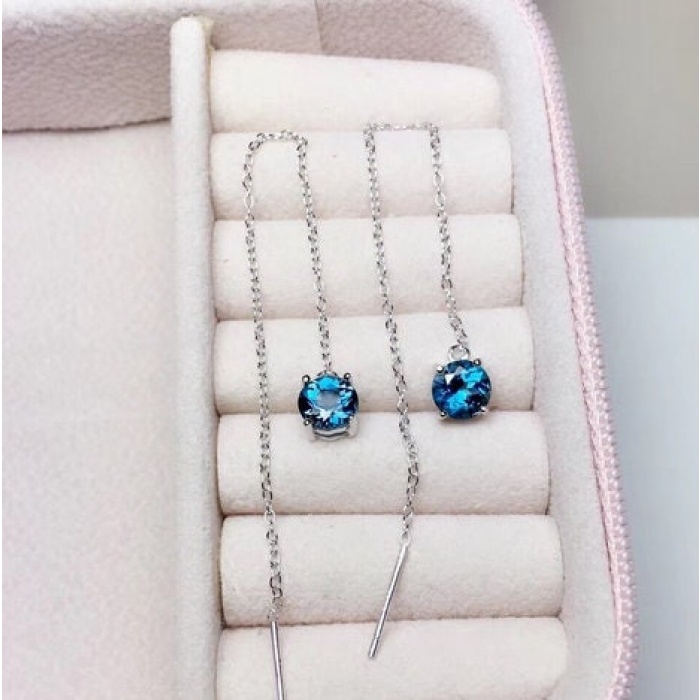 Natural Blue Topaz Drop Earrings, 925 Sterling Silver, Drop Earrings, Blue Topaz Earrings, Luxury Earrings, Round Cut Stone Earrings | Save 33% - Rajasthan Living 9