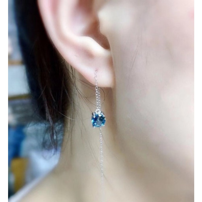 Natural Blue Topaz Drop Earrings, 925 Sterling Silver, Drop Earrings, Blue Topaz Earrings, Luxury Earrings, Round Cut Stone Earrings | Save 33% - Rajasthan Living 6