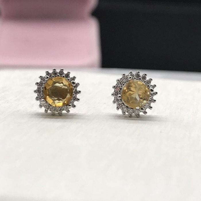 Natural Citrine Studs Earrings, 925 Sterling Silver, Citrine Earrings, Citrine Silver Earrings, Citrine Luxury Earrings, Round Cut Earrings | Save 33% - Rajasthan Living 7