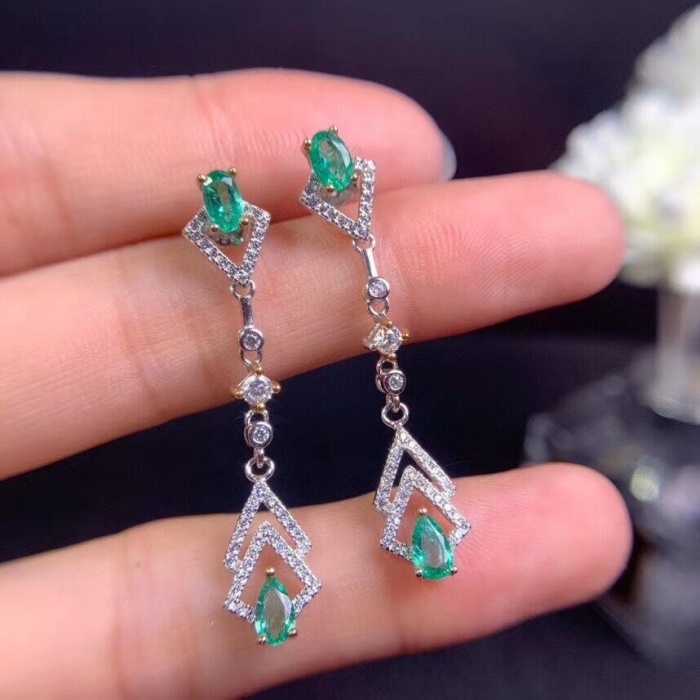 Natural Emerald Drop Earrings, 925 Sterling Silver, Emerald Drop Earrings, Emerald Silver Earrings, Luxury Earrings, Pear Cut Stone Earrings | Save 33% - Rajasthan Living 5