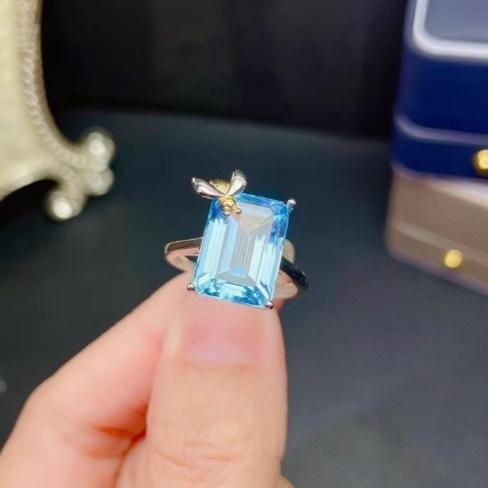 Natural Blue Topaz Jewelry Set, Engagement Ring, Blue Topaz Jewelry Set, Woman Pendant, Topaz Necklace, Luxury Pendant, Emerald Cut Stone | Save 33% - Rajasthan Living 12