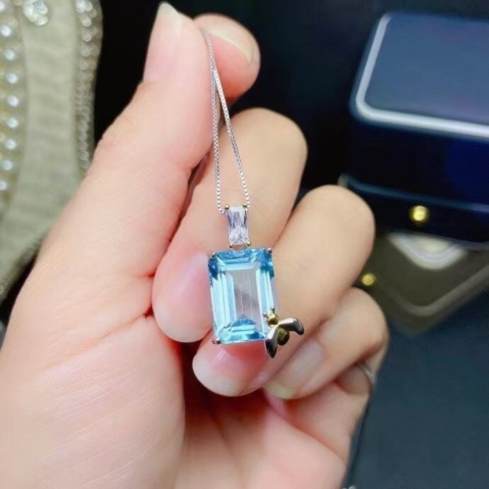 Natural Blue Topaz Jewelry Set, Engagement Ring, Blue Topaz Jewelry Set, Woman Pendant, Topaz Necklace, Luxury Pendant, Emerald Cut Stone | Save 33% - Rajasthan Living 9