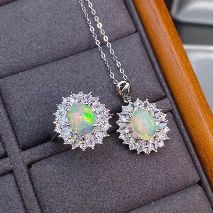 Natural Fire Opal Jewelry Set, Engagement Ring, Opal Jewellery Set,Woman Pendant, Opal Necklace, Luxury Pendent, Oval Cut Stone Pendent | Save 33% - Rajasthan Living 5