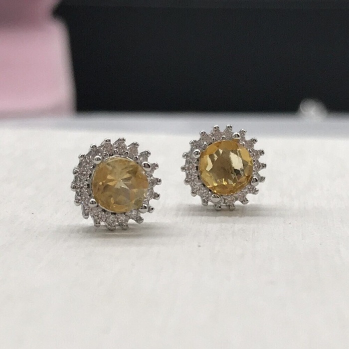 Natural Citrine Studs Earrings, 925 Sterling Silver, Citrine Earrings, Citrine Silver Earrings, Citrine Luxury Earrings, Round Cut Earrings | Save 33% - Rajasthan Living 6