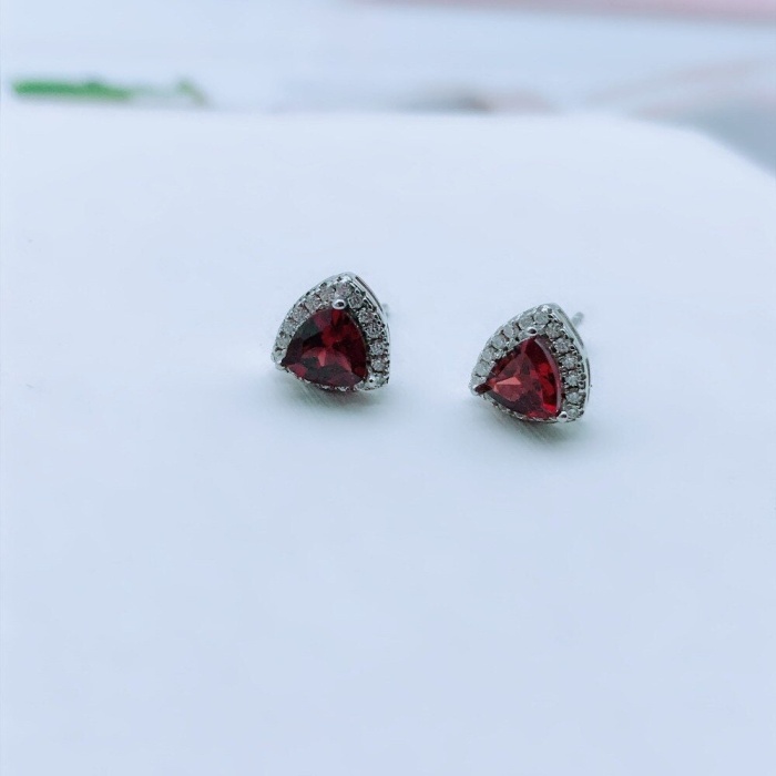 Natural Garnet Studs Earrings, 925 Sterling Silver, Garnet Studs Earrings, Garnet Earrings, Luxury Earrings, Trillion Stone Earrings | Save 33% - Rajasthan Living 6