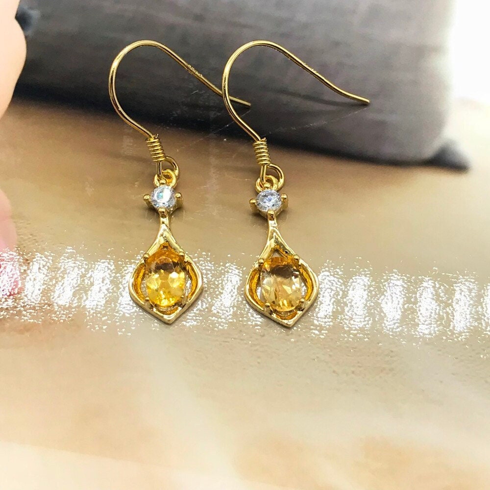 Oval Citrine and Diamond Dangle Earrings - Barsky Diamonds