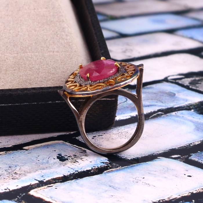 Ruby Victorian Ring, Diamond Victorian Ring, Vintage Ring, Victorian Jewelry, 925 Sterling Silver Ring, Ruby and Diamond Ring, Luxury Ring | Save 33% - Rajasthan Living 7