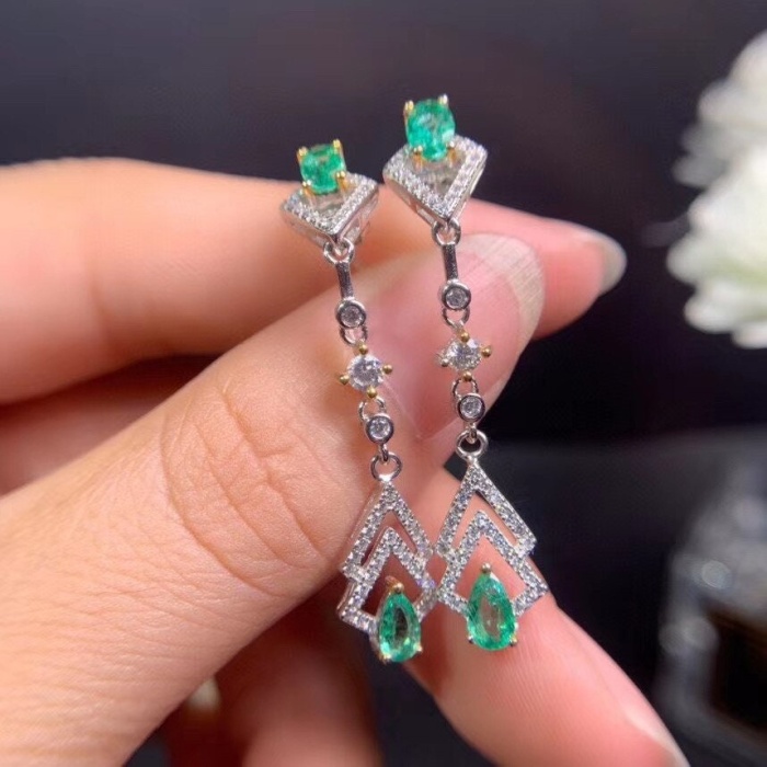 Natural Emerald Drop Earrings, 925 Sterling Silver, Emerald Drop Earrings, Emerald Silver Earrings, Luxury Earrings, Pear Cut Stone Earrings | Save 33% - Rajasthan Living 7