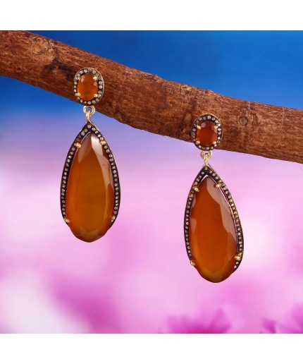 Hessonite Garnet Victorian Earrings, Diamond Earrings, Drop Earrings, Vintage Earrings, Victorian Jewelry, Garnet Jewelry, Gift For Her | Save 33% - Rajasthan Living