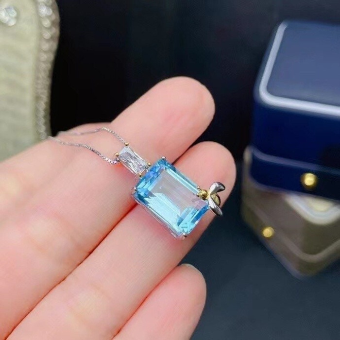 Natural Blue Topaz Jewelry Set, Engagement Ring, Blue Topaz Jewelry Set, Woman Pendant, Topaz Necklace, Luxury Pendant, Emerald Cut Stone | Save 33% - Rajasthan Living 8