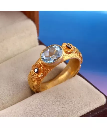 Aquamarine Victorian Ring, Diamond Victorian Ring, Vintage Ring, Victorian Jewelry, 925 Sterling Silver Ring,  Aquamarine Ring, Luxury Ring | Save 33% - Rajasthan Living 3