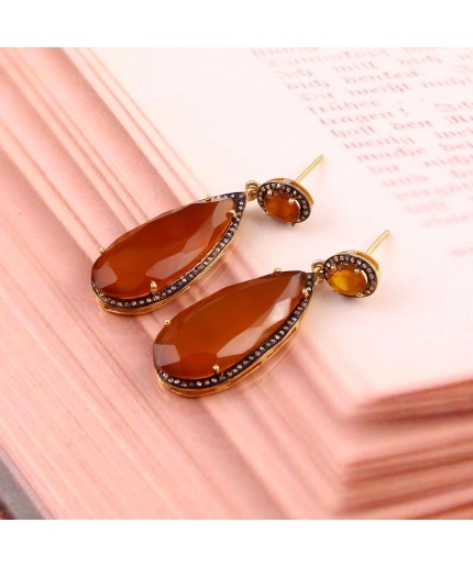 Hessonite Garnet Victorian Earrings, Diamond Earrings, Drop Earrings, Vintage Earrings, Victorian Jewelry, Garnet Jewelry, Gift For Her | Save 33% - Rajasthan Living 3