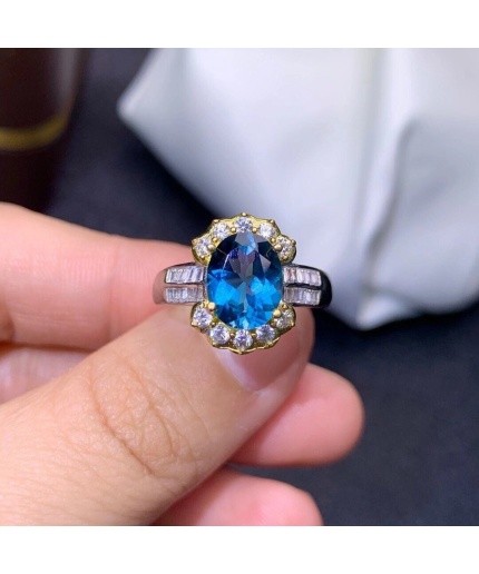 Natural Blue Topaz Ring, 925 Sterling Silver, Topaz Engagement Ring, Topaz Ring, Wedding Ring, Topaz Luxury Ring, Ring/Band, Oval Cut Ring | Save 33% - Rajasthan Living