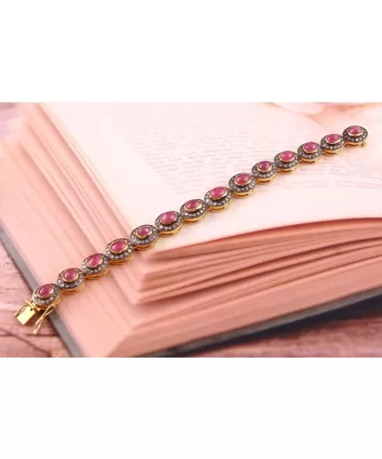 Ruby Victorian Bracelet, Vintage Jewelry, Women Bracelet, 925 Sterling Silver Bangle, Ruby & Diamond Bracelet, Gift For Her | Save 33% - Rajasthan Living 3
