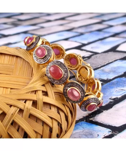 Ruby Victorian Bracelet, Vintage Jewelry, Women Bracelet, 925 Sterling Silver Bangle, Ruby & Diamond Bracelet, Gift For Her | Save 33% - Rajasthan Living 3