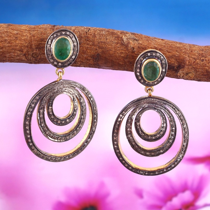 Emerald Victorian Earrings, Diamond Earrings, Drop Earrings, Vintage Earrings, Victorian Jewelry, Emerald & Diamond Earrings, Gift For Her | Save 33% - Rajasthan Living 5