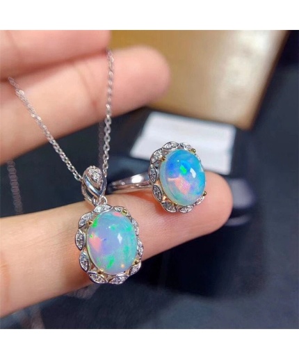 Natural Fire Opal Jewelry Set, Engagement Ring, Opal Jewellery Set,Woman Pendant, Opal Necklace, Luxury Pendant, Oval Cut Stone Pendent | Save 33% - Rajasthan Living