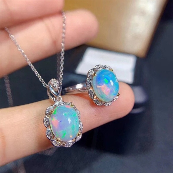 Natural Fire Opal Jewelry Set, Engagement Ring, Opal Jewellery Set,Woman Pendant, Opal Necklace, Luxury Pendant, Oval Cut Stone Pendent | Save 33% - Rajasthan Living 5