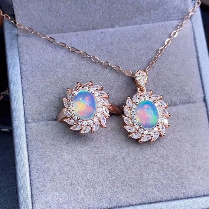 Natural Fire Opal Jewelry Set, Engagement Ring, Opal Jewellery Set,Woman Pendant, Opal Necklace, Luxury Pendant, Oval Cut Stone Pendent | Save 33% - Rajasthan Living 6