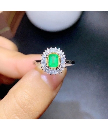 Natural Emerald & Cubic Zirconia Woman Ring, 925 Sterling Silver, Emerald Ring, Statement Ring, Engagement and Wedding Ring | Save 33% - Rajasthan Living