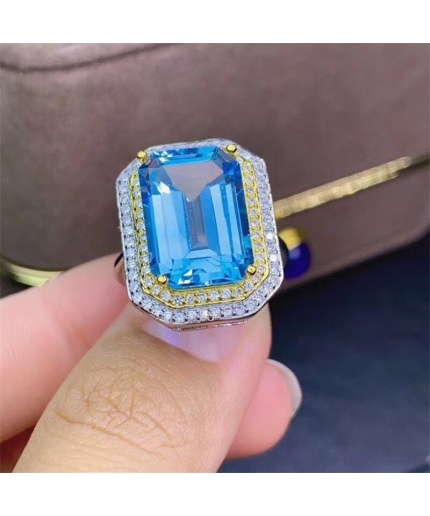 Natural Blue Topaz Ring, 925 Sterling Silver, Topaz Engagement Ring, Topaz Ring, Wedding Ring, Topaz Luxury Ring, Band, Emerald Cut Ring | Save 33% - Rajasthan Living