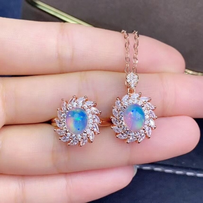 Natural Fire Opal Jewelry Set, Engagement Ring, Opal Jewellery Set,Woman Pendant, Opal Necklace, Luxury Pendant, Oval Cut Stone Pendent | Save 33% - Rajasthan Living 5