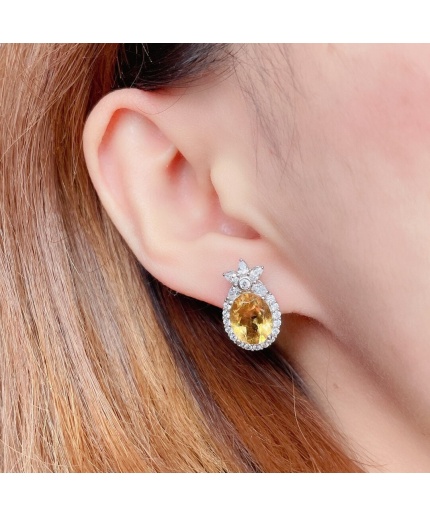 Natural Citrine Studs Earrings, 925 Sterling Silver, Citrine Earrings, Citrine Silver Earrings, Citrine Luxury Earrings, Oval Cut Earrings | Save 33% - Rajasthan Living 3