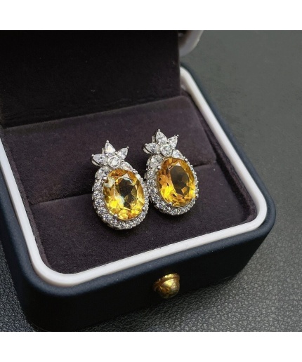 Natural Citrine Studs Earrings, 925 Sterling Silver, Citrine Earrings, Citrine Silver Earrings, Citrine Luxury Earrings, Oval Cut Earrings | Save 33% - Rajasthan Living