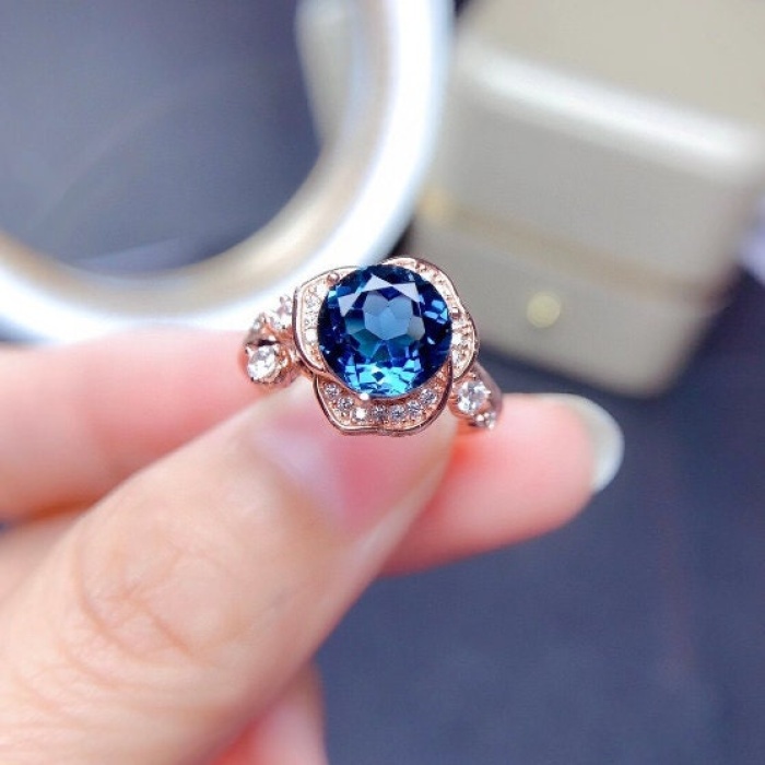 Natural Blue Topaz Ring, 925 Sterling Sliver, Topaz Engagement Ring, Topaz Ring, Topaz Wedding Ring, luxury Ring, Round cut Ring | Save 33% - Rajasthan Living 10