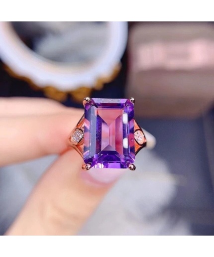 Natural Amethyst Ring, 925 Sterling Silver, Amethyst Engagement Ring, Amethyst Ring, Wedding Ring, Luxury Ring, Ring/Band, Emerald Cut Ring | Save 33% - Rajasthan Living