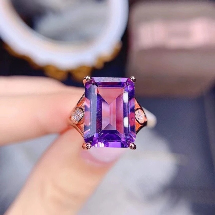 Natural Amethyst Ring, 925 Sterling Silver, Amethyst Engagement Ring, Amethyst Ring, Wedding Ring, Luxury Ring, Ring/Band, Emerald Cut Ring | Save 33% - Rajasthan Living 5