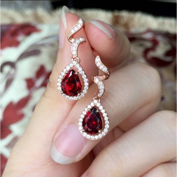 Natural Garnet Drop Earrings, 925 Sterling Silver, Garnet Studs Earrings, Earrings, Garnet Earrings, Luxury Earrings, Pear Stone Earrings | Save 33% - Rajasthan Living 7