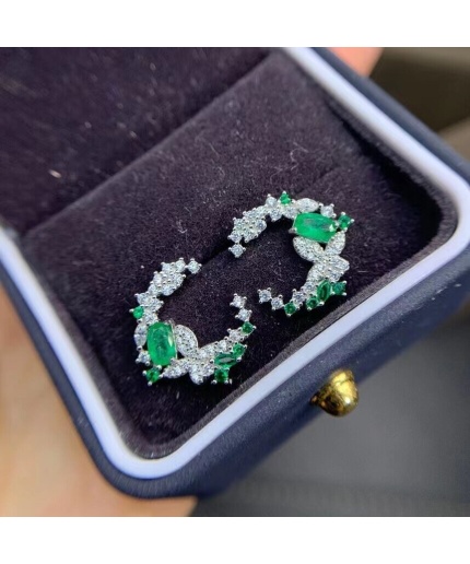 Natural Emerald Stud Earrings, 925 Sterling Silver, Emerald Earrings, Emerald Silver Earrings, Luxury Earrings, Oval Cut Stone Earrings | Save 33% - Rajasthan Living 3