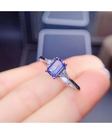 Natural Tanzanite Ring, 925 Sterling Sliver Engagement Ring, Tanzanite Ring, Wedding Ring, luxury Ring, soliture Ring, Emerald cut Ring | Save 33% - Rajasthan Living