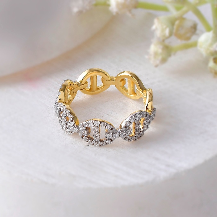 925 Sterling Silver Chain CZ Ring, Unique CZ Ring, Cubic Zirconia Ring, 14K Gold Vermeil, Stacking Ring, Chain Link Ring, Delicate Ring | Save 33% - Rajasthan Living 6