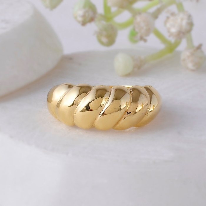 Croissant Twisted Dome 14k Yellow 2.5 Micron Gold plated Ring, 925 Sterling Silver, Statement Band, Chunky Ring, Croissant Dome, Minimal, | Save 33% - Rajasthan Living 5