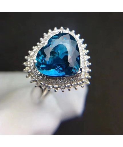 Natural Blue Topaz Ring, 925 Sterling Sliver, Topaz Engagement Ring, Topaz Ring, Wedding Ring, luxury Ring, solitaire Ring, Heart cut Ring | Save 33% - Rajasthan Living