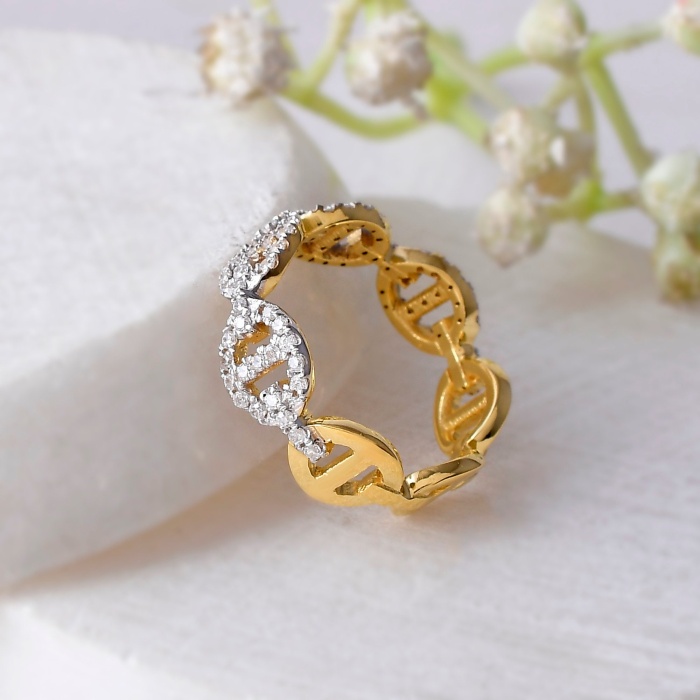 925 Sterling Silver Chain CZ Ring, Unique CZ Ring, Cubic Zirconia Ring, 14K Gold Vermeil, Stacking Ring, Chain Link Ring, Delicate Ring | Save 33% - Rajasthan Living 8