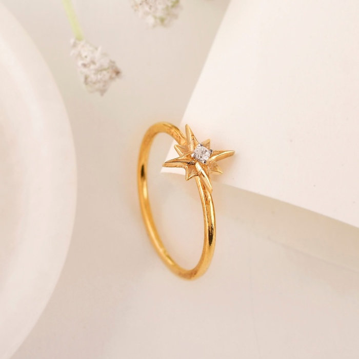 925 Solid Sterling Silver North Star Ring, Tiny Star Ring, Minimalist Star Ring, Dainty Star Ring, Starburst Ring, 14K Gold Vermeil Ring | Save 33% - Rajasthan Living 6