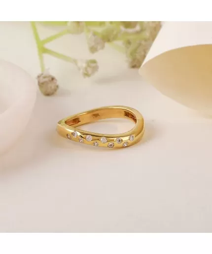 Beautiful 3 mm Flush Set Round Cut CZ Ring, 925 Sterling Silver Flush Eternity Ring, Curved Ring, CZ Ring, Gift for Mom, 14K Gold Vermeil | Save 33% - Rajasthan Living