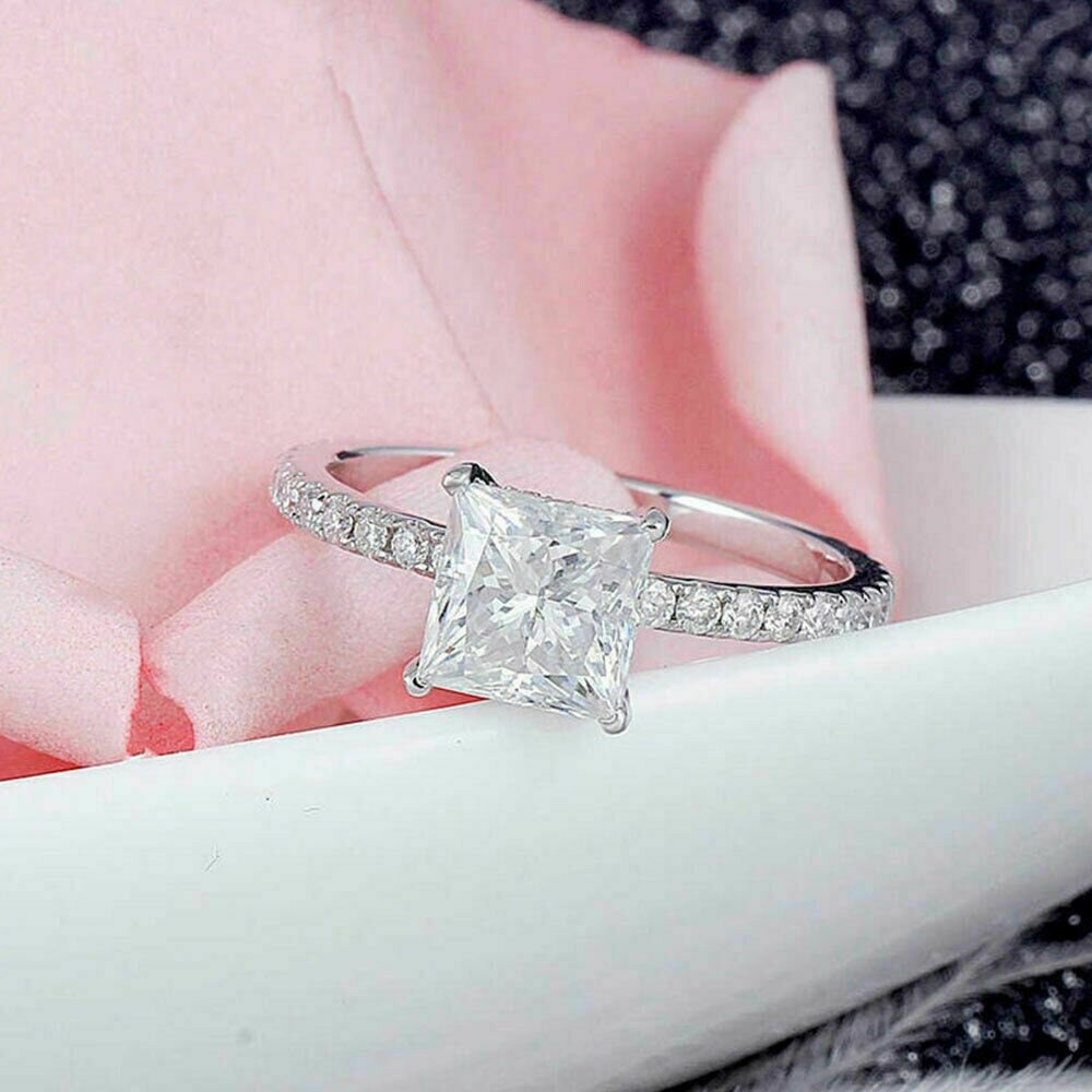 1 50 Ct Princess Cut Hidden Halo Diamond Engagement Ring Bridal Promise